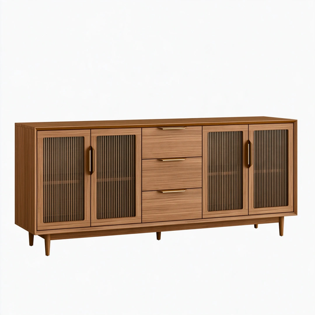 Credenza 180 x 45 x 85 cm in legno marrone con ante scanalate e cassetti stile moderno