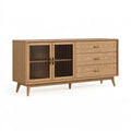 Credenza 160 x 40 x 80 cm in legno marrone con vetro scanalato stile moderno