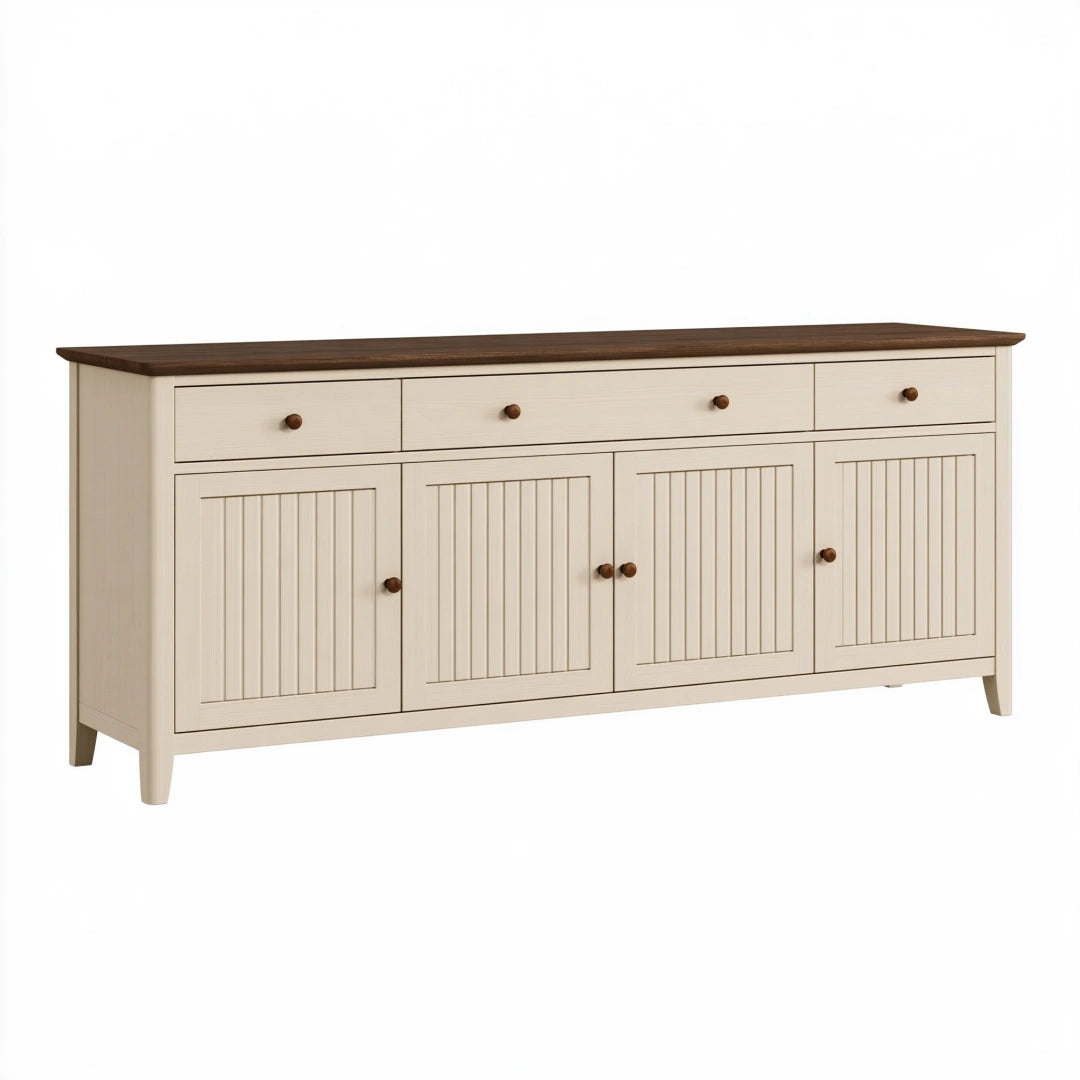 Credenza 180 x 45 x 90 cm in legno crema e marrone con 4 ante e 4 cassetti stile rustico
