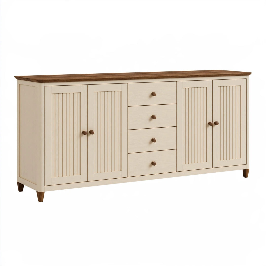 Credenza 200 x 40 x 85 cm in legno crema e marrone con 4 cassetti e 4 ante stile classico