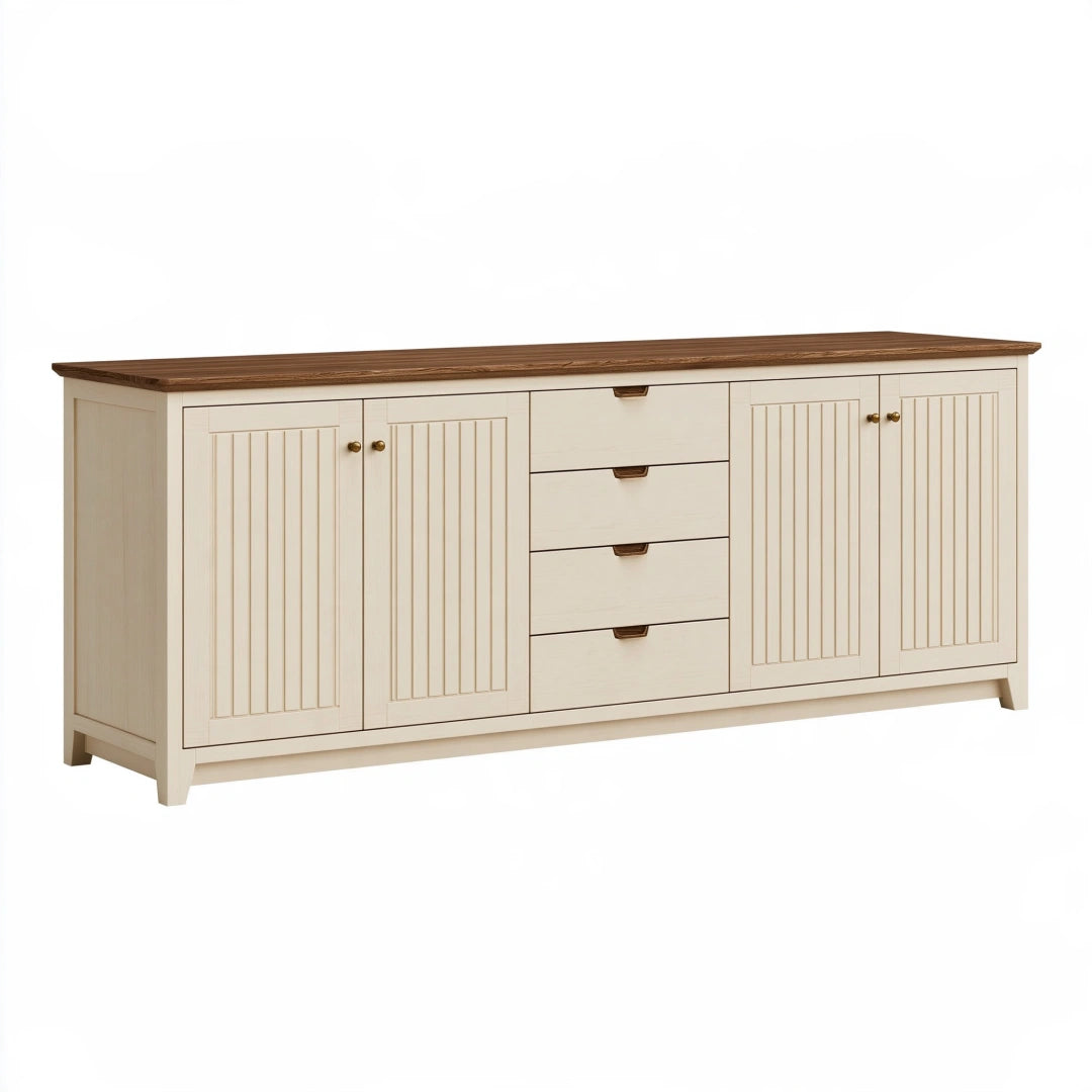 Credenza 180 cm in legno bianco e marrone con 4 ante e 4 cassetti stile rustico
