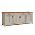 Credenza 180 x 45 x 85 cm in legno beige e marrone con 4 ante e 4 cassetti stile rustico