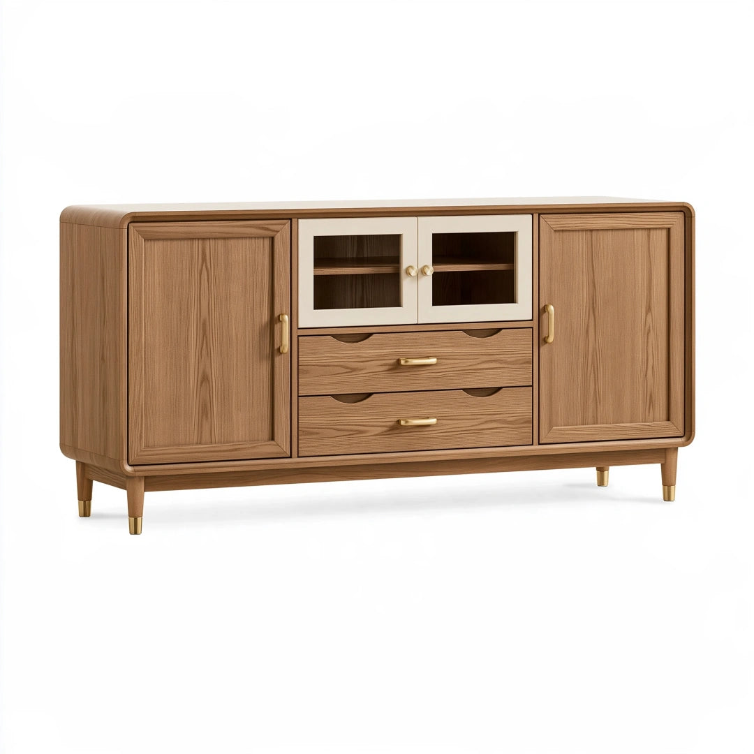 Credenza 180 x 45 x 90 cm in legno marrone con ante e cassetti stile moderno
