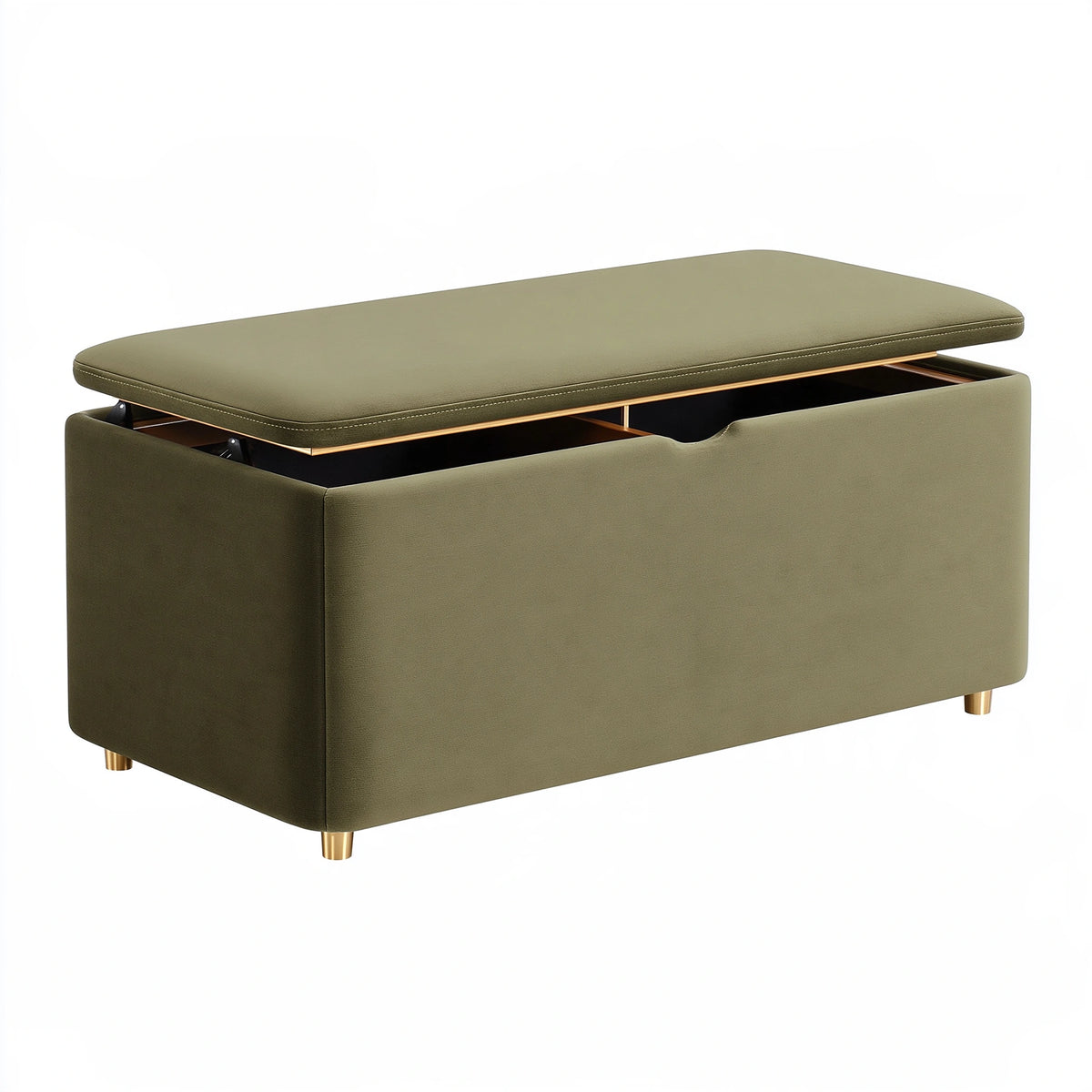 Panca contenitore 100 x 40 x 45 cm in tessuto verde oliva con seduta imbottita