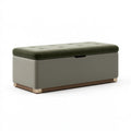 Panca contenitore 160 x 50 x 48 cm in tessuto verde oliva con base effetto legno stile moderno