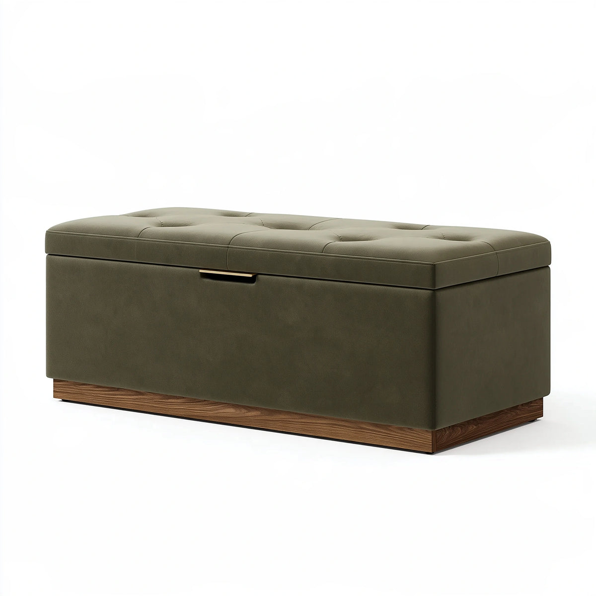 Panca contenitore 140 x 45 x 48 cm in tessuto verde oliva con seduta imbottita