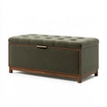 Panca contenitore 140 x 45 x 50 cm in rivestimento sintetico verde oliva con struttura in legno stile moderno
