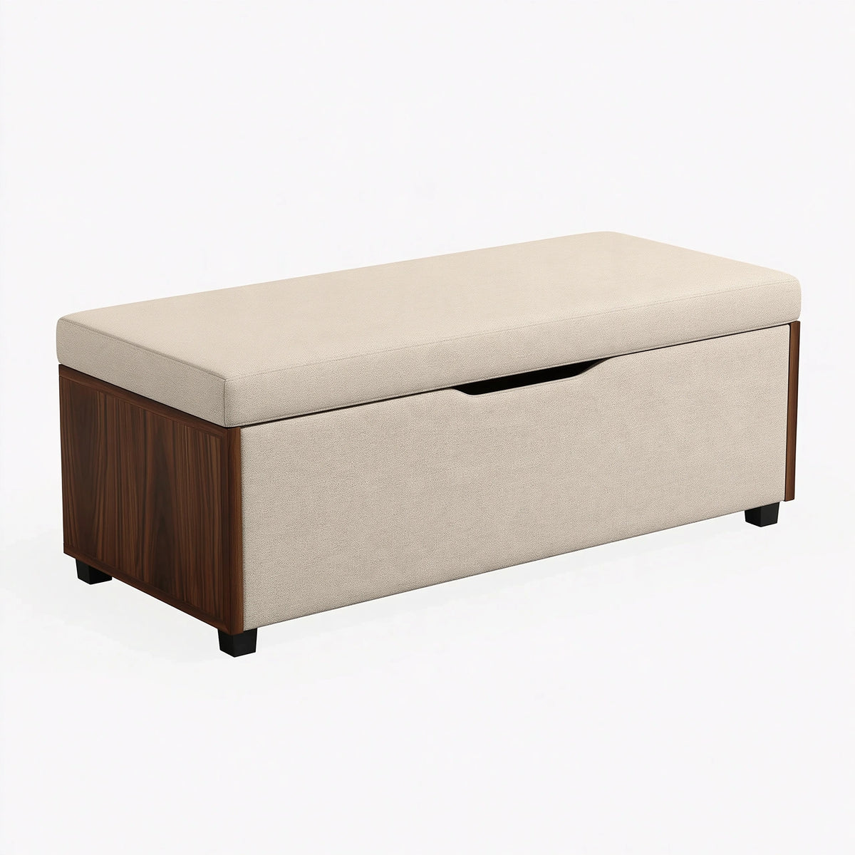 Panca contenitore 120 x 45 x 48 cm in tessuto beige e legno marrone - seduta imbottita moderna