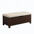 Panca contenitore 100 x 40 x 50 cm in legno marrone con seduta imbottita beige