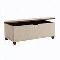 Panca contenitore 100 x 40 x 45 cm in tessuto beige con gambe in legno - stile moderno