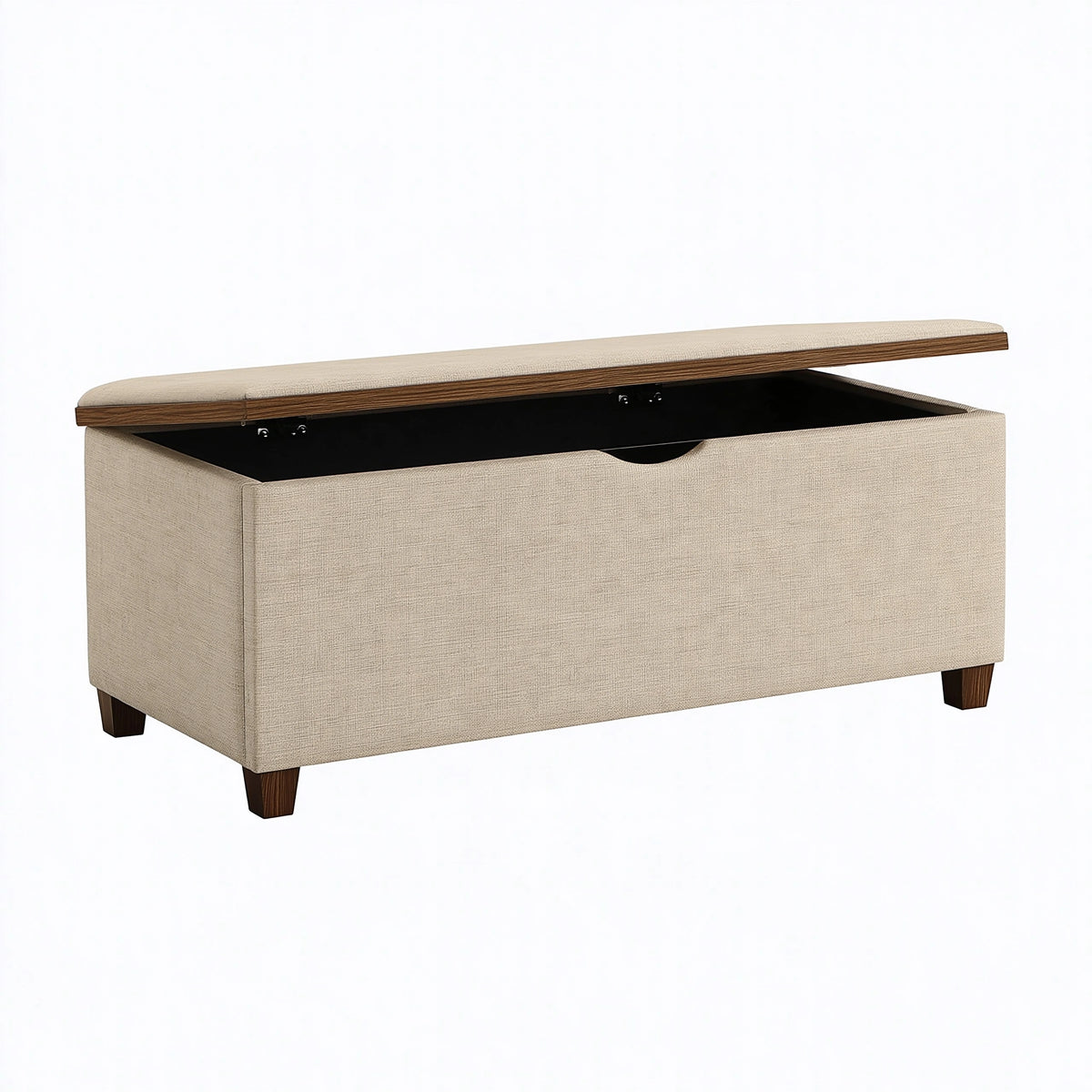 Panca contenitore 100 x 40 x 45 cm in tessuto beige con gambe in legno - stile moderno