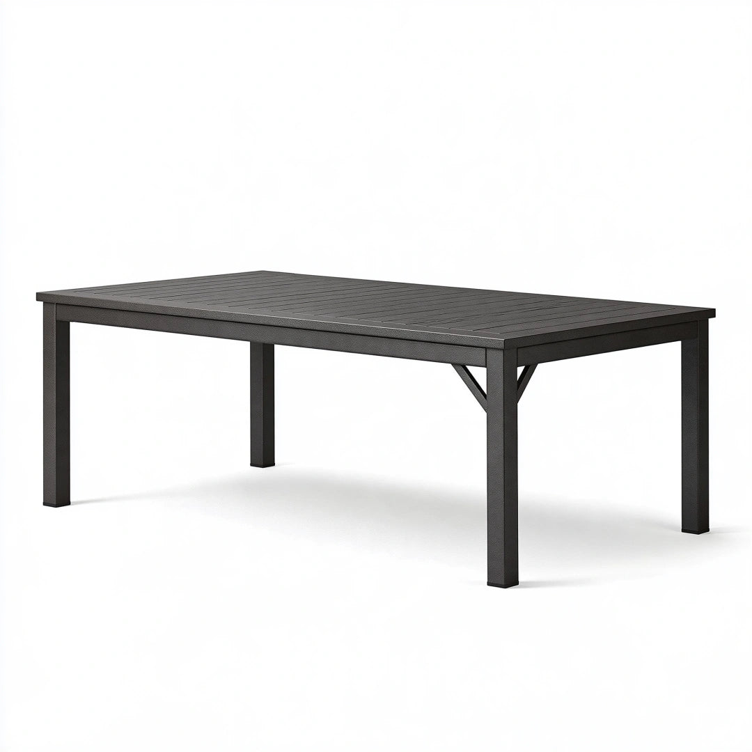 Tavolo da giardino 180 x 90 x 74 cm in metallo nero con piano a doghe