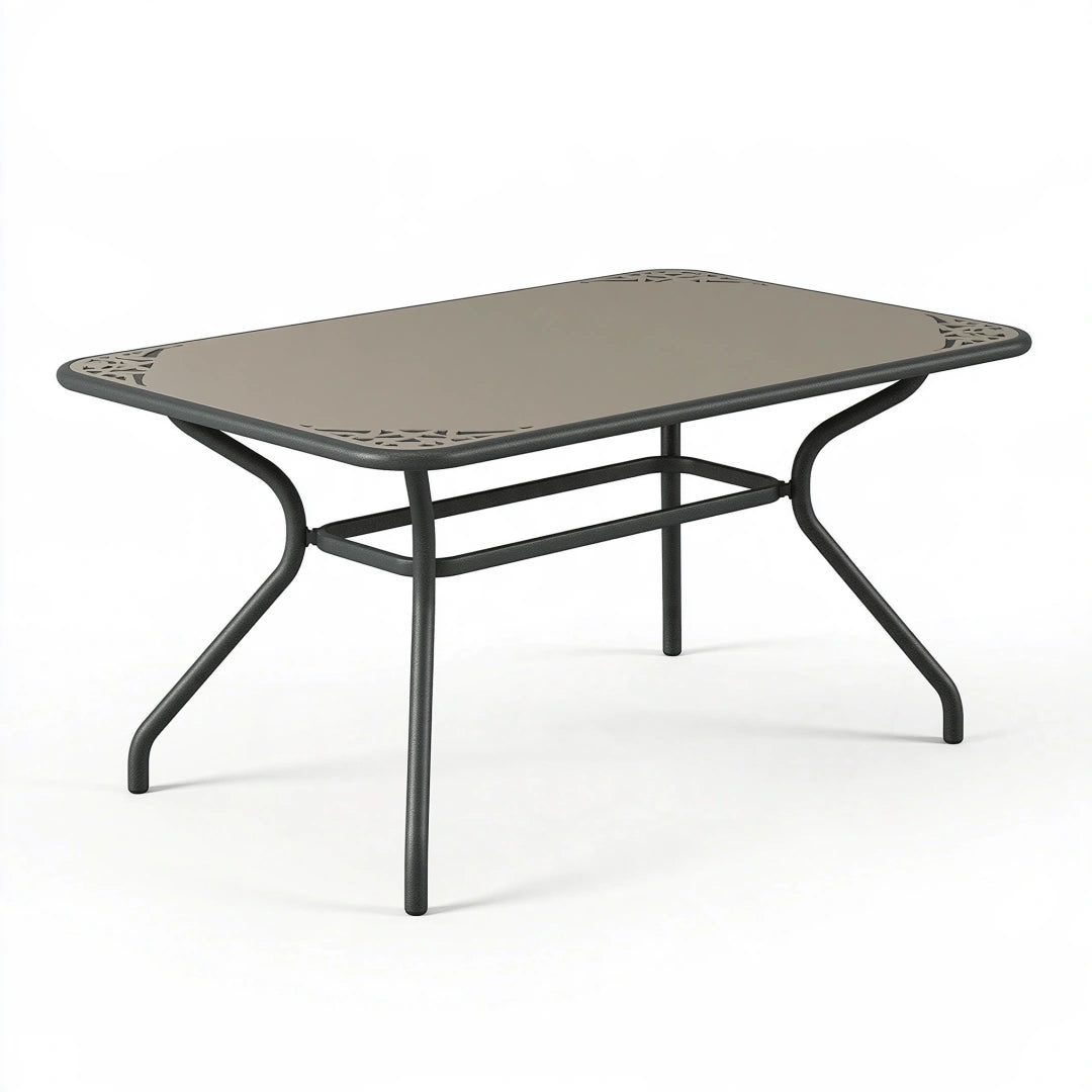 Tavolo da giardino 150x90x72 cm in acciaio grigio scuro con piano decorativo