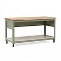 Banco da lavoro mobile 120 x 60 x 90 cm in acciaio verde oliva e legno naturale stile industriale
