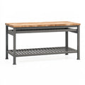 Banco da lavoro 152 x 76 x 91 cm in legno massello e acciaio grigio scuro con ripiano inferiore