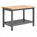 Banco da lavoro 120 x 60 x 90 cm in legno e acciaio nero con ripiano inferiore