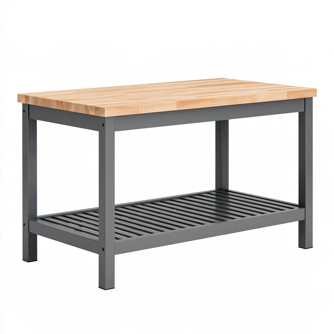 Tavolo da lavoro cucina 120 x 60 x 90 cm in legno e metallo naturale grigio antracite con ripiano inferiore stile industriale